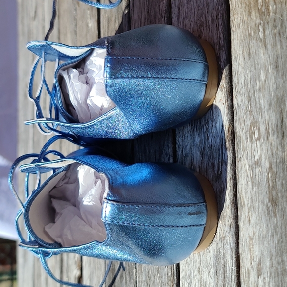Candela metallic blue leather dance shoes, flats. - Picture 3 of 5